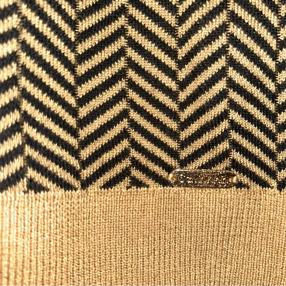 Calvin Klein Brown Black Chevron Sweater Gold Accents Mock Neck Size Large - Picture 8 of 10